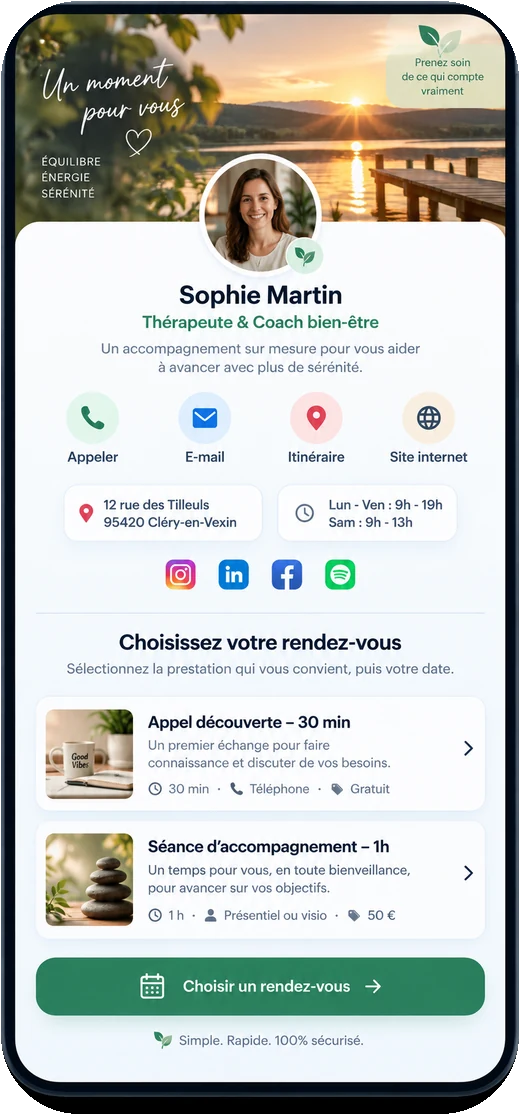 Exemple de page professionnelle RDVizy